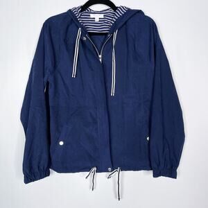 Day To Day Blu Pepper Small Navy Blue Full Zip Hooded Lightweight Jacket Stripe